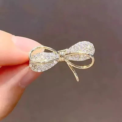 Rhinestone Button Bow Brooch